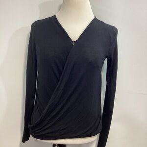 Haute Society Black Draped Long Sleeve Top 100% Rayon Made in USA Size L